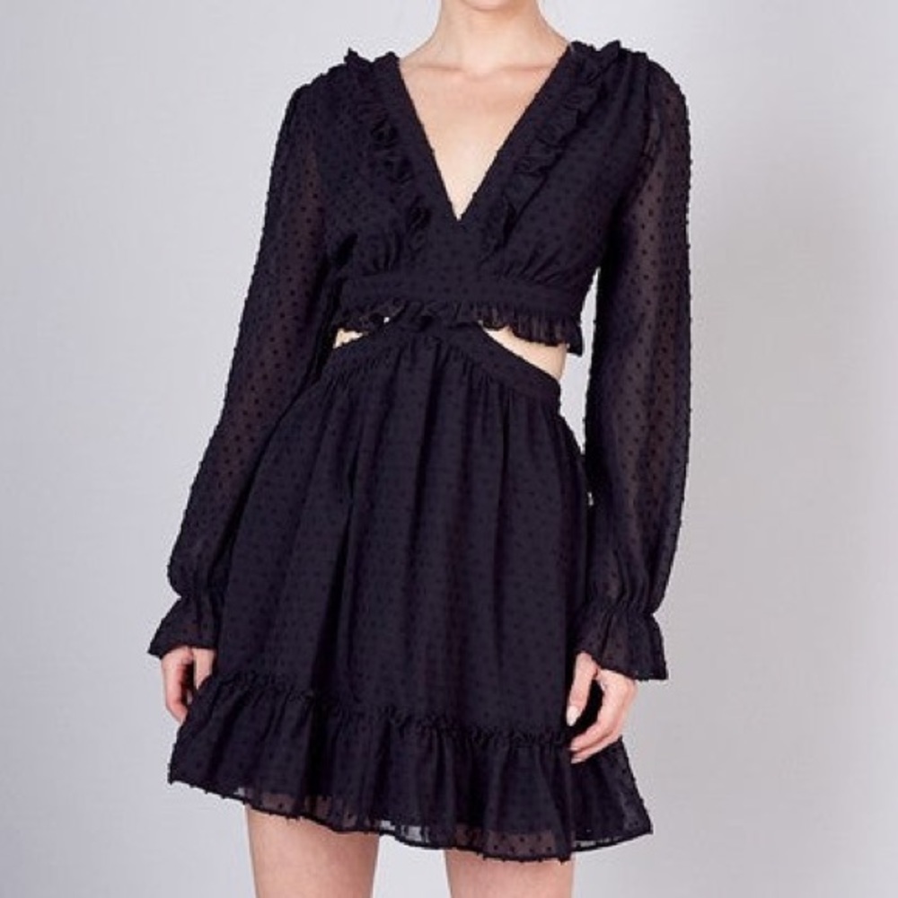 Do+Be Long Sleeve Swiss Polka Dot A Line Cut Out Corset Back Mini Dress NWT